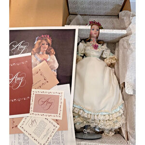 Vintage Franklin Heirloom Porcelain 17" Little Women "Amy" Doll 1984 w/stand NIB